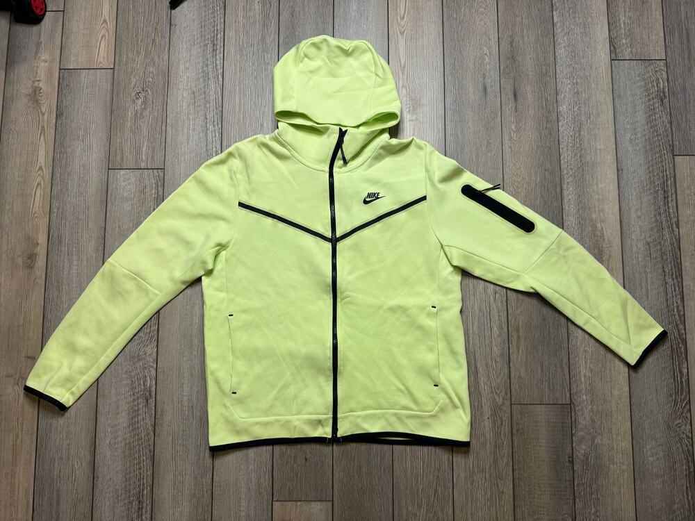 Nike Tech Fleece Full Zip Hoodie Liquid Lime Black CU4489-383 Size Large